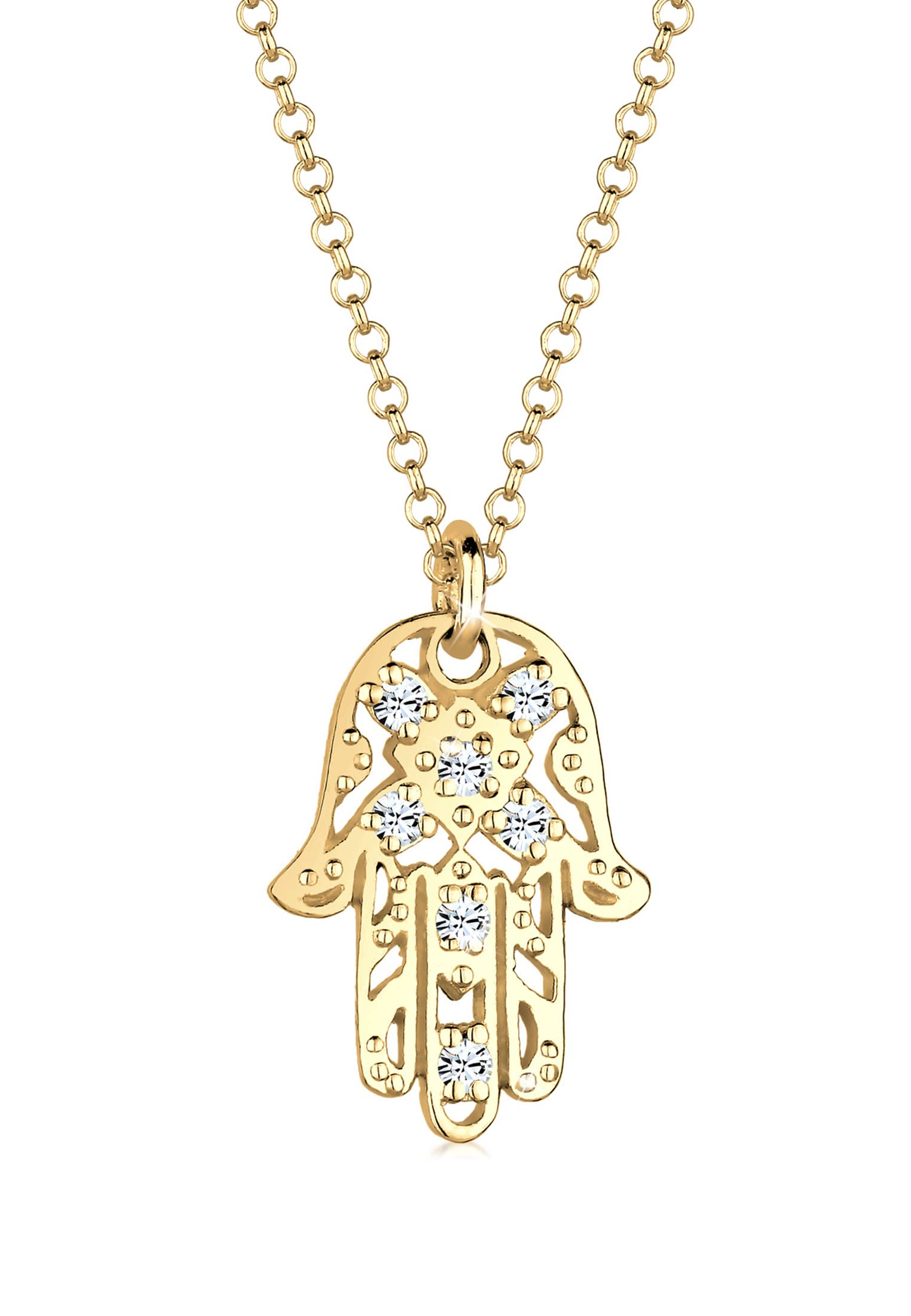 Elli Necklace Hamsa Hand with Crystals in 925 Sterling Silver Gold Plated