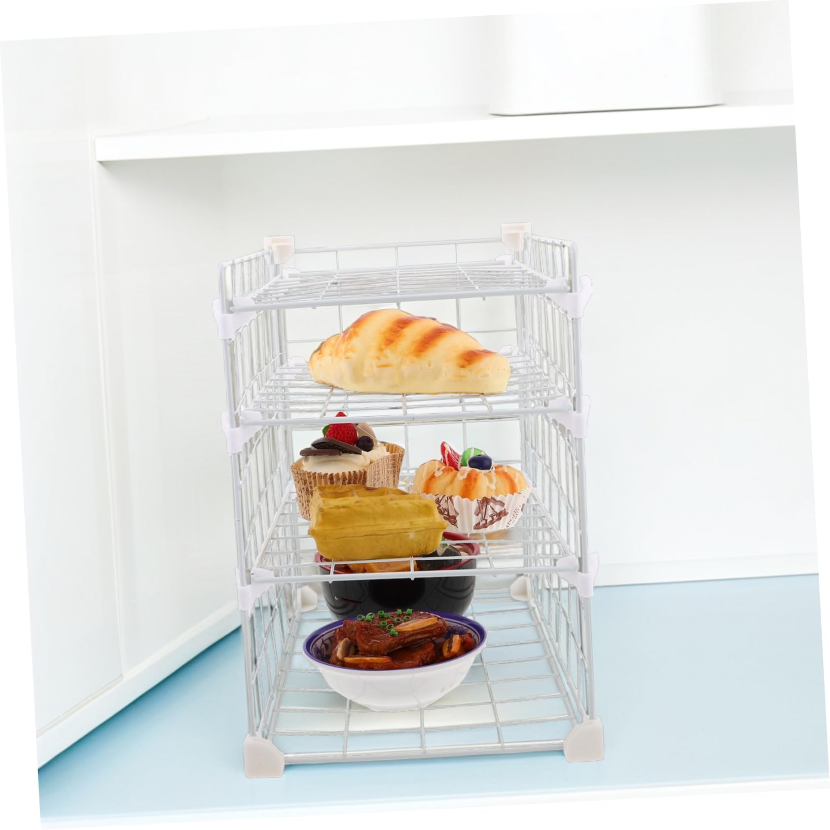 Estante de Almacenamiento para Refrigerador de Estante Metálico de Color Claro Organizador de Cocina para Sobras Tazones Especias Almacenamiento de Bebidas Encimera