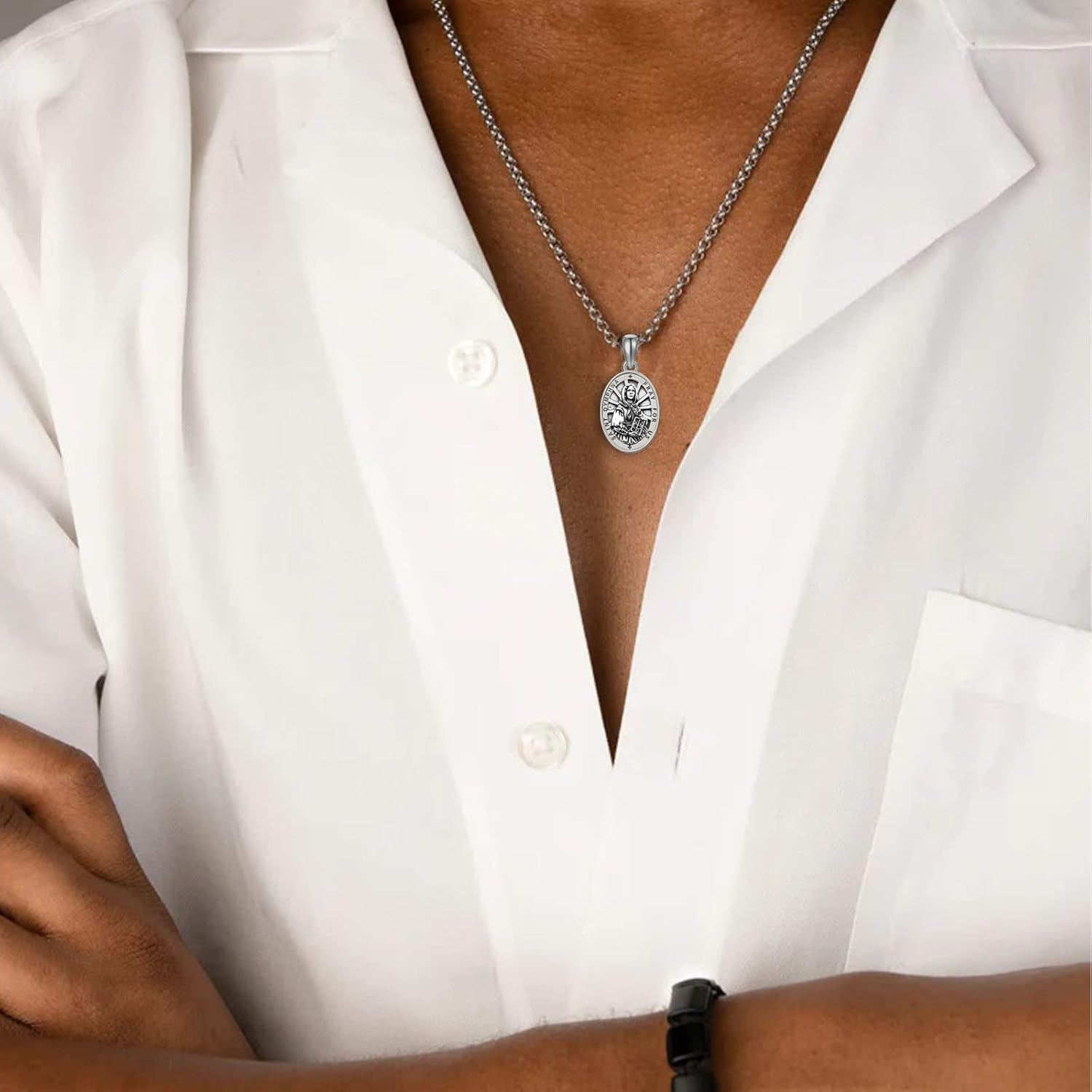 925 Sterling Silver Patron Saint Medal Necklace Catholic Protection Pendant Amulet Religious Jewelry for Men Women - Image 5