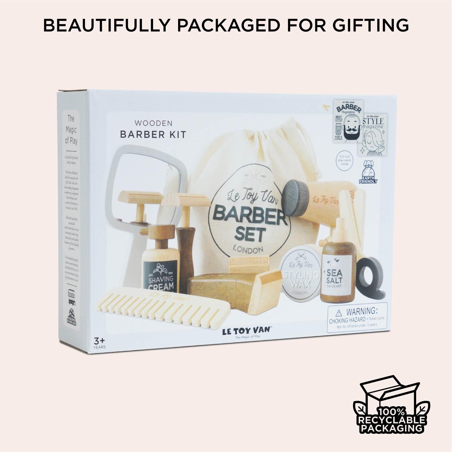 Le Toy Van Ensemble Coiffeur et barbier, Jouet pour rôle 10 pièces, 3+ Ans, Blanc, Bois FSC