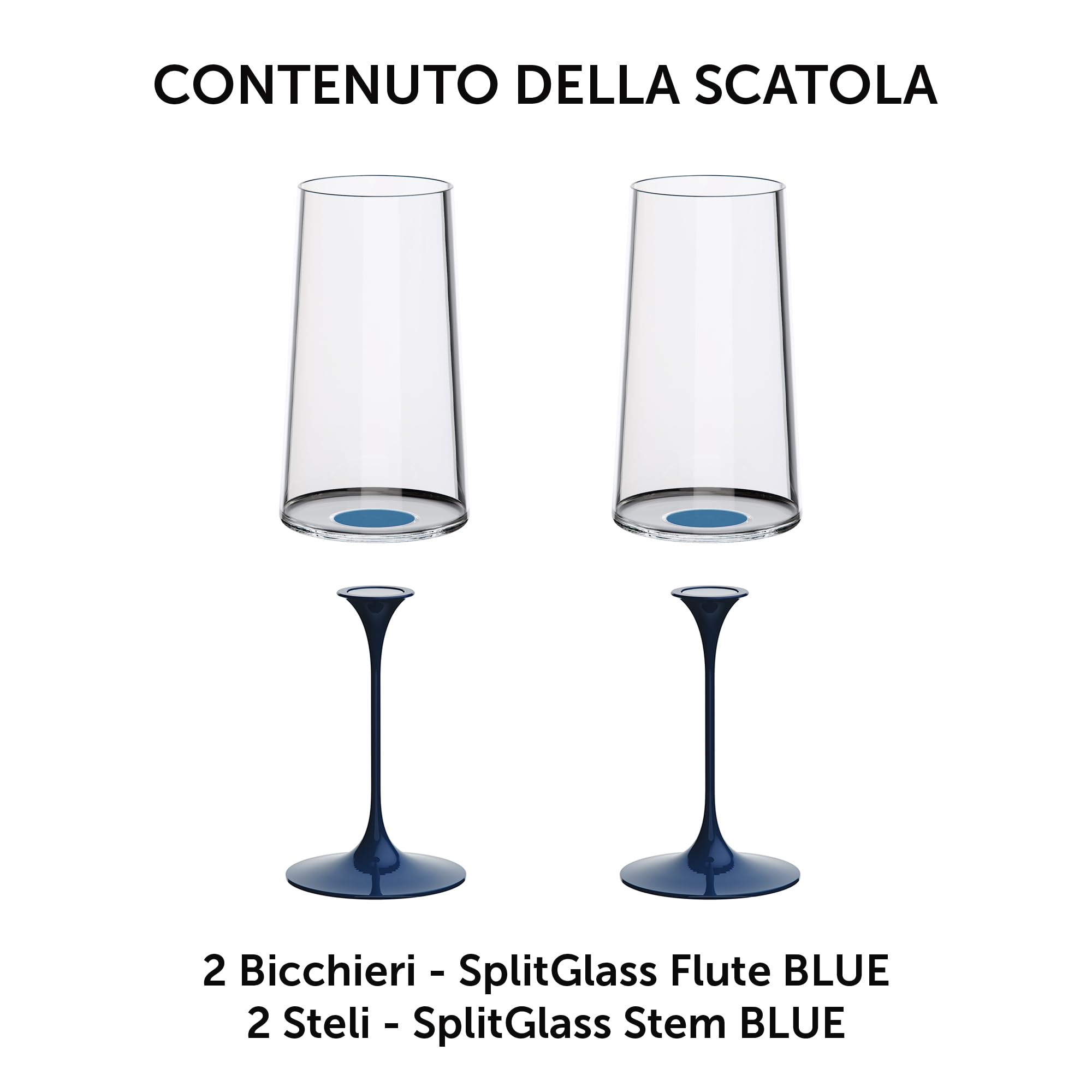 Trebonn SplitGlass Bicchieri Modulari Magnetici (Set 2 Flute) – Da Bicchiere a Calice in 1 Click – Salvaspazio, Lavabili in Lavastoviglie (Blue)