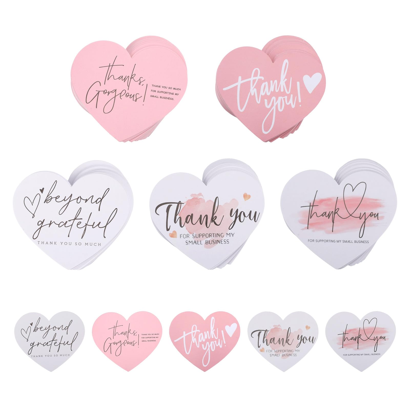 300PCS Blank Heart‑Shaped Thank You Notecards, Handwritten Greeting Cards for Small Business & Wedding