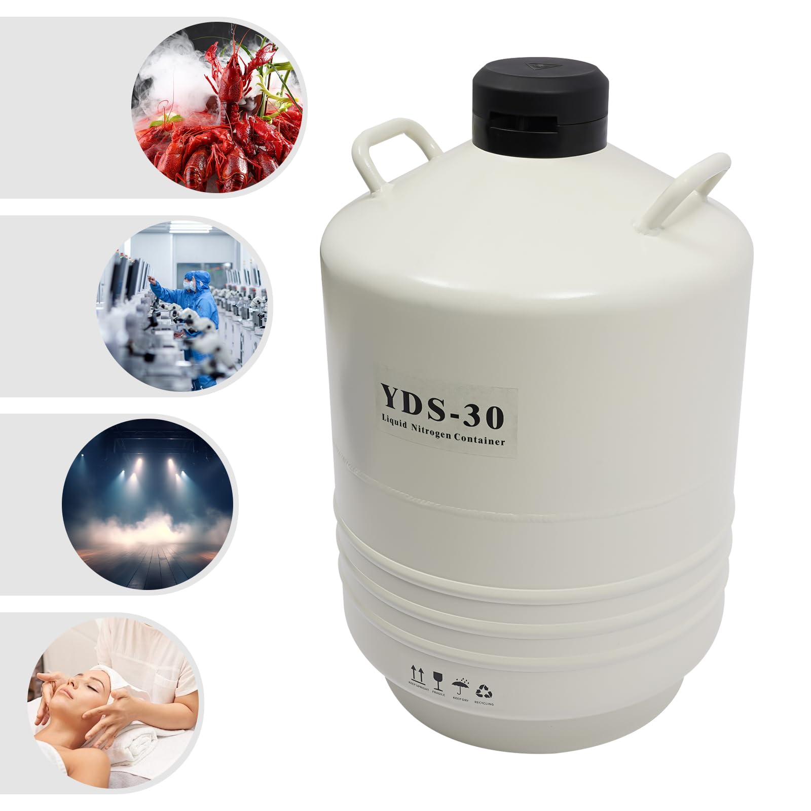 LyeXD 30L Liquid Nitrogen Container Cryogenic Container, Aluminum Alloy Liquid Nitrogen Tank Dewa Static Cryogenic Container with Handle & Protective Sleeve, Semen Tank for Farms, Hospitals