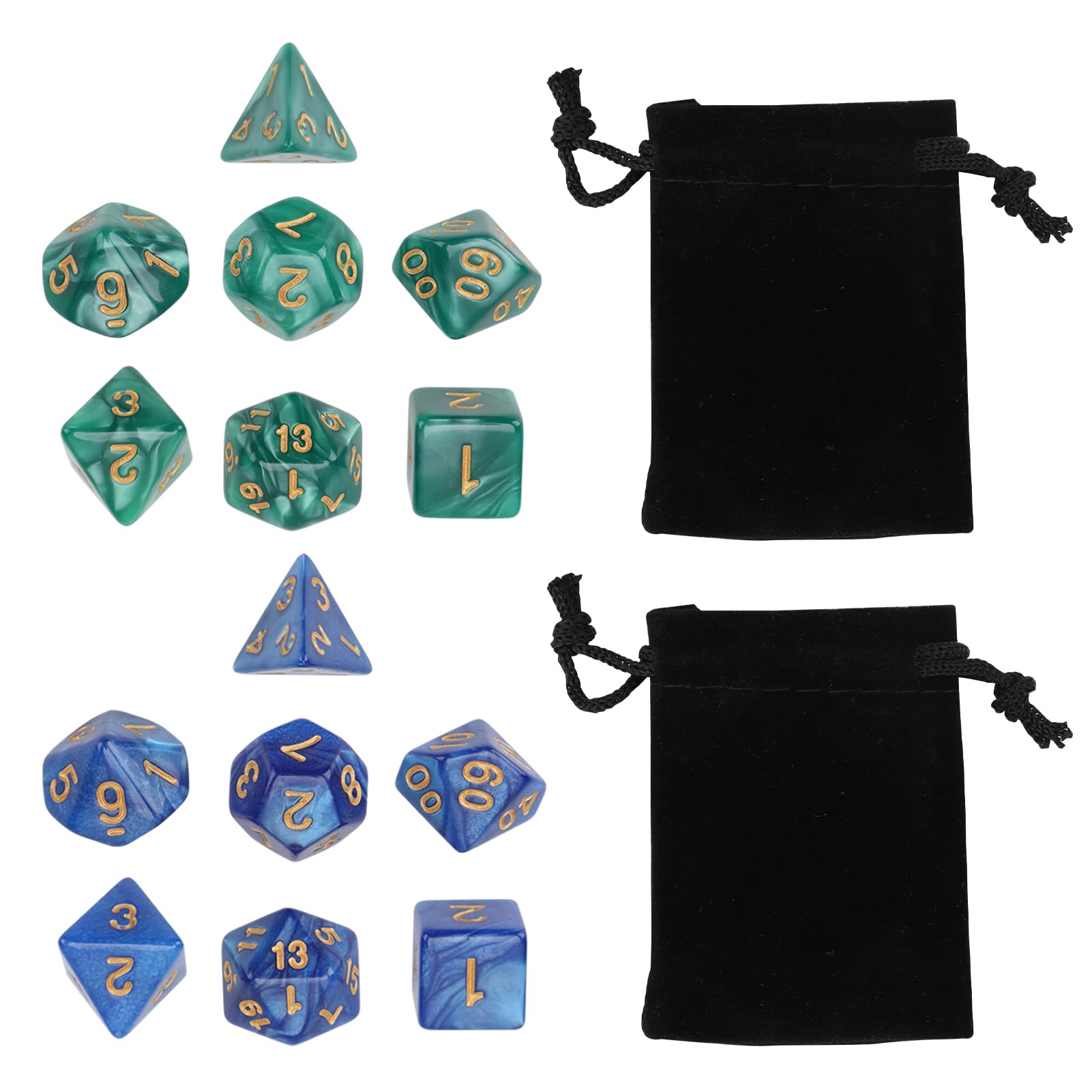 14 Piezas Dados de rol Poliédrico Dados de Colores con Bolsas DND Dice Juego para Dungeons and Dragons D4 D6 D8 D10 D12 D20 RPG MTG Enseñanza de Matemáticas Juegos de Cartas de Mesa (A)