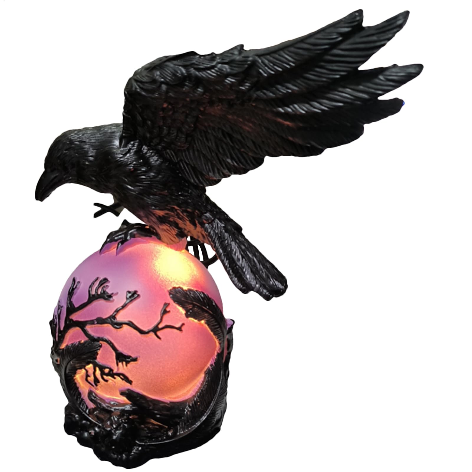 Artystyczna lampka nocna Raven, fioletowa LED, 15 x 18 cm, biurkowa ze świecącą kulą, solidna biurkowa ABS, akcesoria oświetleniowe z mistycznym wzorem, lampy otoczenia do sypialni i
