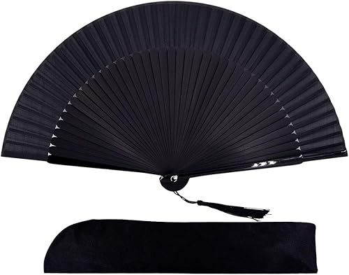 Amajiji - Abanico plegable de seda y bambú, 8.27 pulgadas (21 cm), estilo retro, vintage, elegante y encantador, chinojaponés, regalo para mujeres y