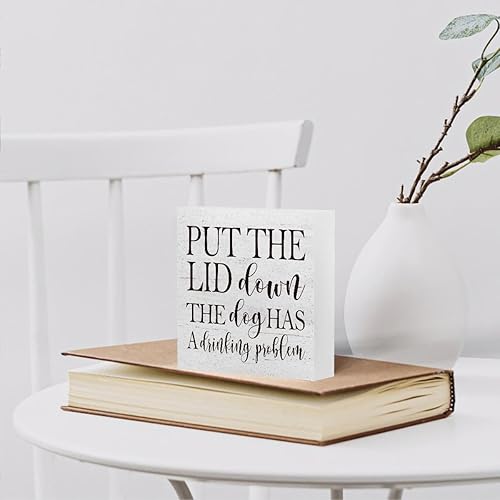 Vista 6 de mmiishe Letrero decorativo de madera con texto en inglés Put the Lid Down the Dog Has a Drinking Problem