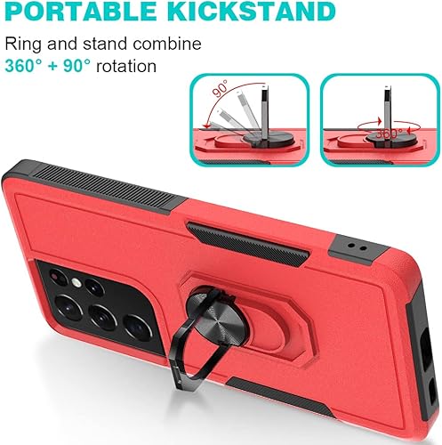 Miniatura 6 de Funda para Samsung Galaxy S21 Ultra 5G AWZHYDT de doble capa a prueba de golpes magnética con soporte de anillo resistente y (2 unidades) película