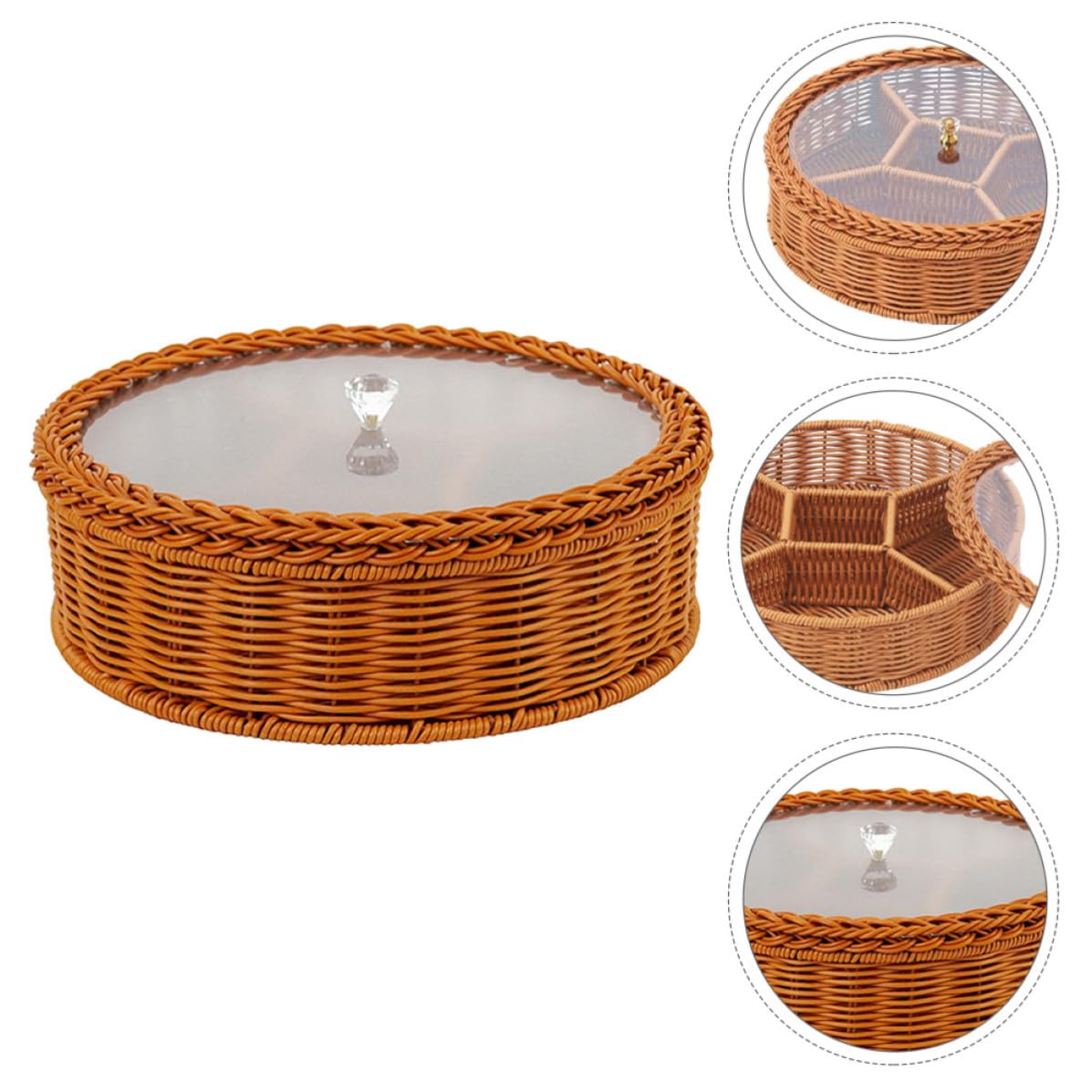 Plateau Compartimenté en Plastique Marron avec 5 Compartiments pour Fruits Secs et Noix, Plateau de Service Polyvalent pour Bureau et Chambre
