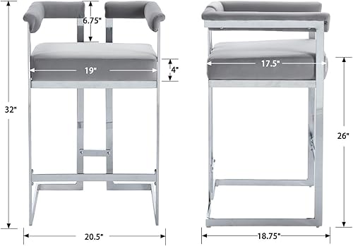 Miniatura 2 de LukeAlon Slivery - Juego de 2 taburetes de terciopelo con base tapizados de 26 pulgadas de altura de asiento, modernos taburetes bajos con patas