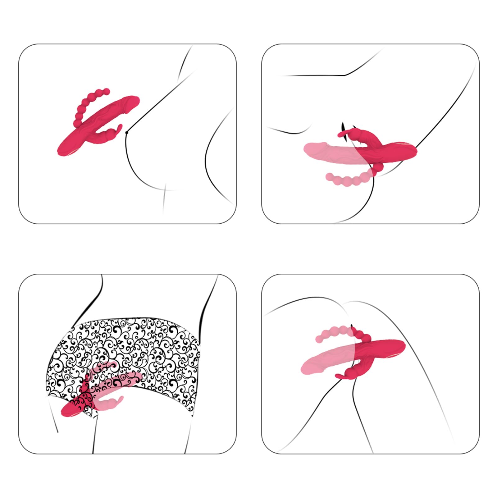 Dildo Vibratore Sex Toys per Donne 3 in 1 Vibratori Punto G Stimolatore Anale Clitorideo con 10 Modalità di Vibrazione Sex Toys Massaggiatore Impermeabile in Silicone per Coppie (Rosso)