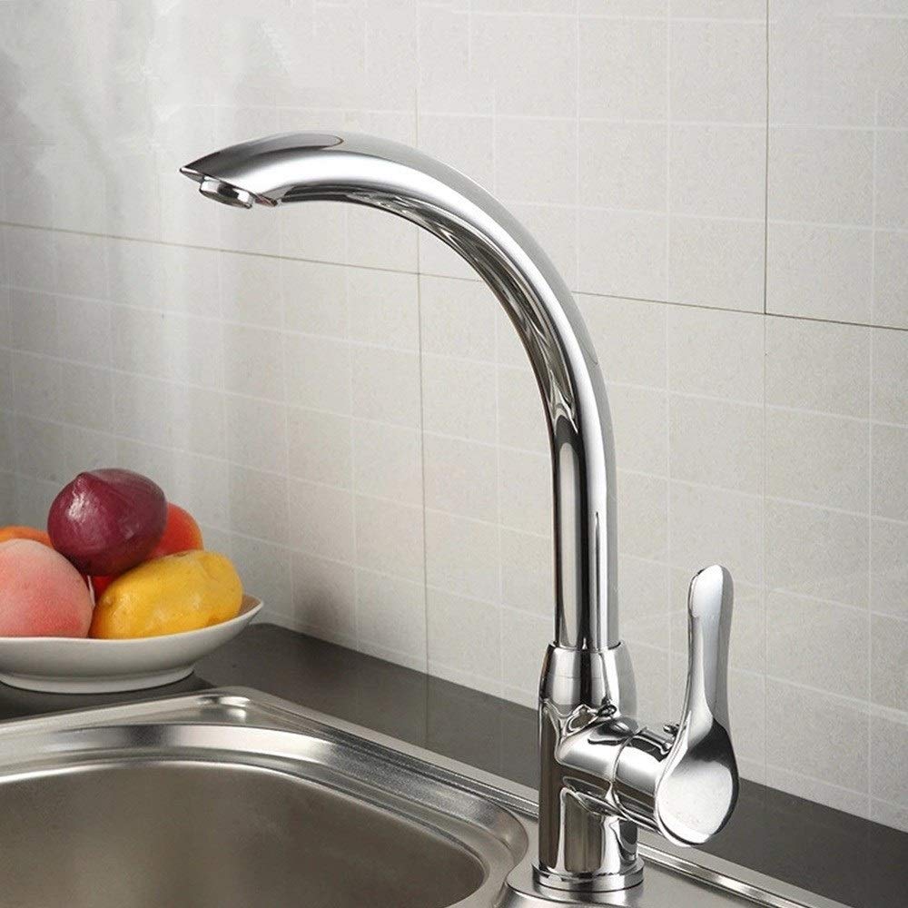 ASerZenith Mixer Tap Deck Mounted Kitchen Sink Faucet Tap 360 Degree Swivel Stainless Steel Mixing Taps Lavatory Basin Vessel Single Hole Water Tap,Brushed(Chrome)