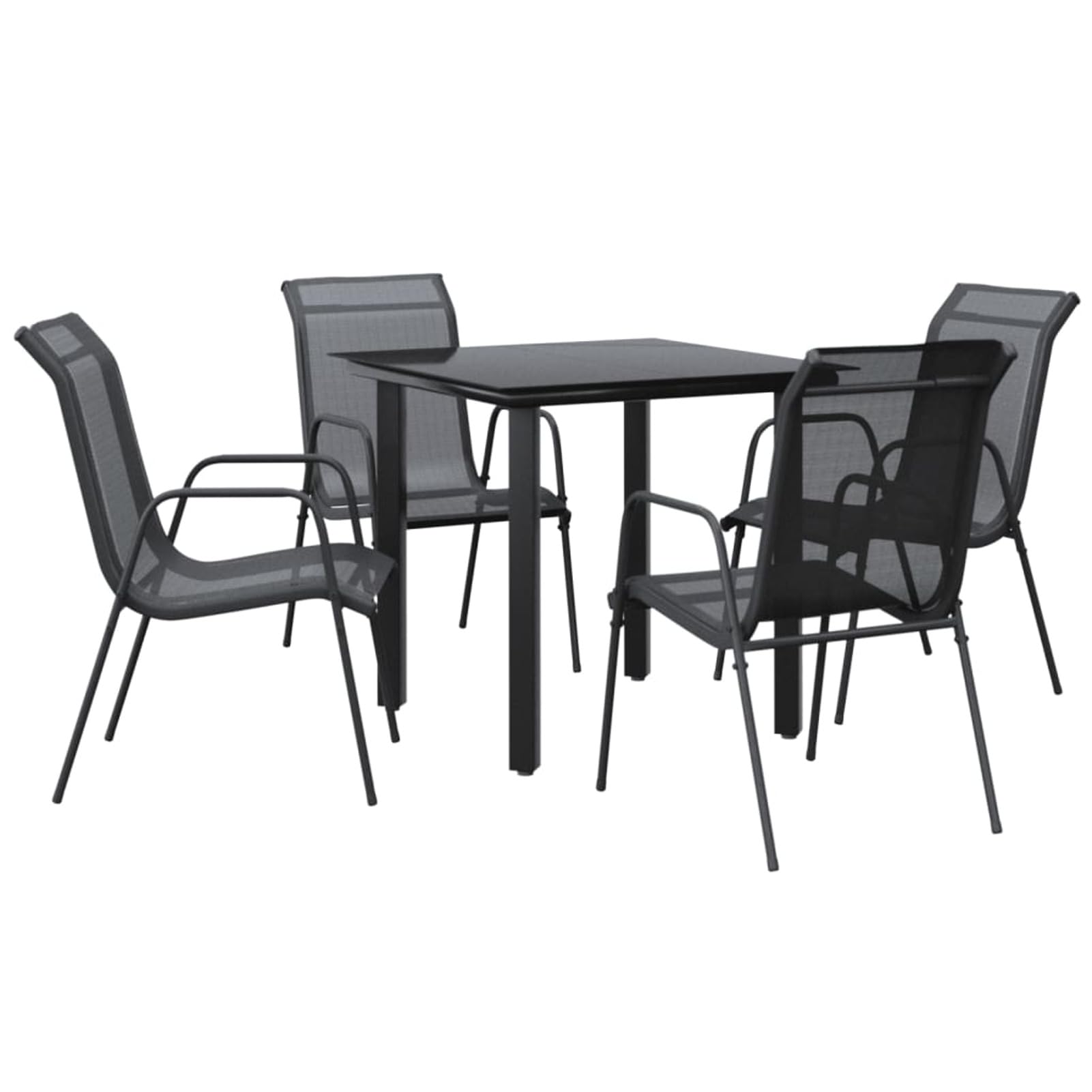 Juego de Comedor para jardín 5 Piezas Mesa Jardin Exterior con sillas Mueble Comedor Muebles Jardin Exterior Acero y textilene Negro - 3200691