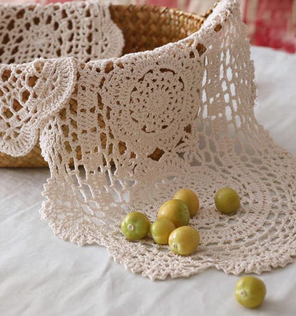 MULBESSLace Doilies Handmade Crochet Placemats Cotton Doilies Cloth Lace, Pack of 4, Oval Shape, 10 x 14 inch, Beige