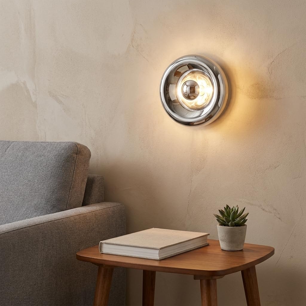Barcellona LED Applique da parete rotondo in vetro cromato Ø30 cm LIPS luce inderieta E27 G45 Luminaria da parete interna moderna Efeito Espelho decorativa per stanza Quarto Corridoio Hotel Design