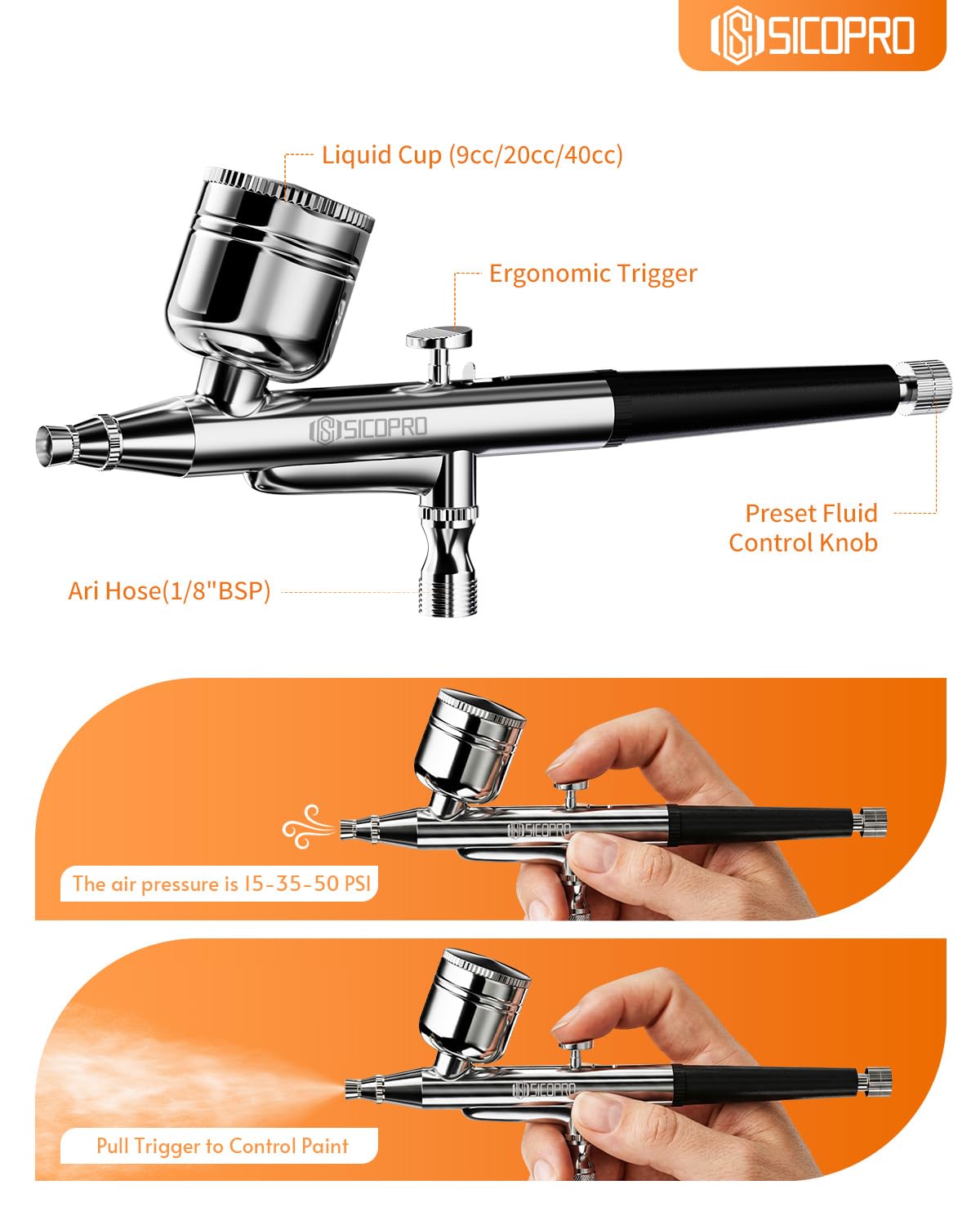 Kit aérographe avec compresseur d'air, aérographe haute pression 50 psi pour ongles, maquillage, modèle, bricolage, aérographe avec kit de pistolet