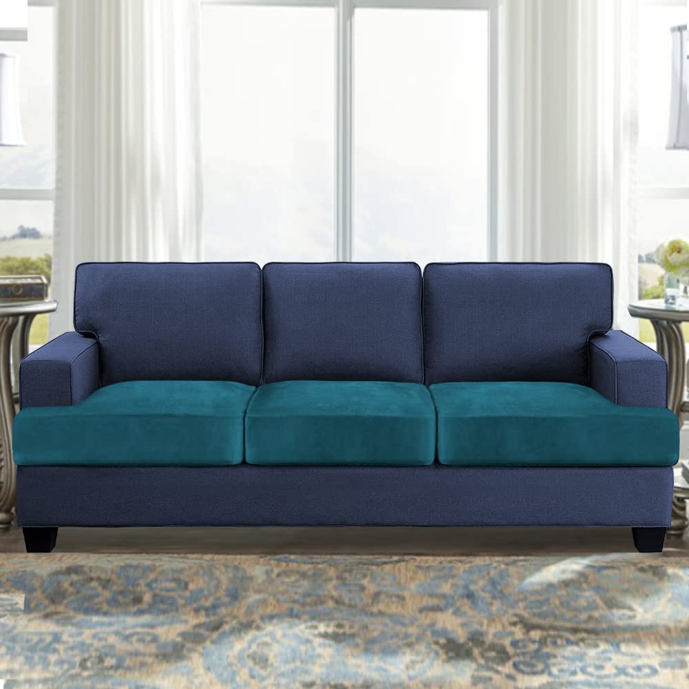Set di 4 fodere per divano in velluto, per 3 cuscini a T, include 3 federe singole a T, colore: tortora e 2 cuscini Loveseat