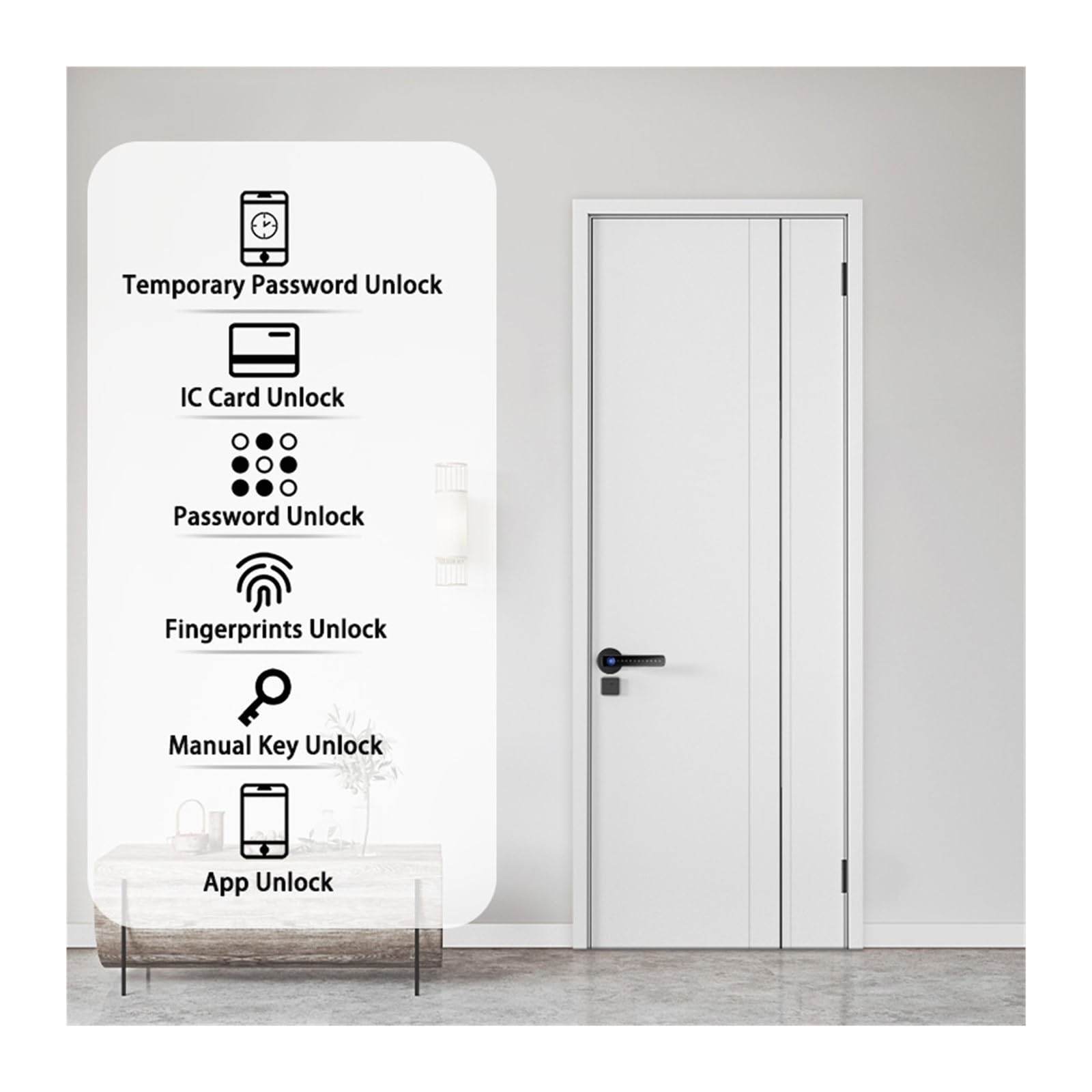 Inteligentna klamka do drzwi, Cyfrowy zamek elektroniczny do drzwi z czytnikiem linii papilarnych, hasłem/kluczem/kartą IC/Smartlife/odblokowywaniem za pomocą aplikacji(Nero)