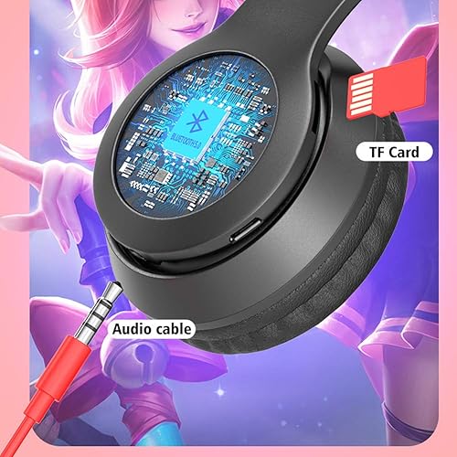 Miniatura 3 de IUYYPU auriculares de gato auriculares para juegos, auriculares inalámbricos para juegos lindos orejas de gato con luces LED, auriculares plegables