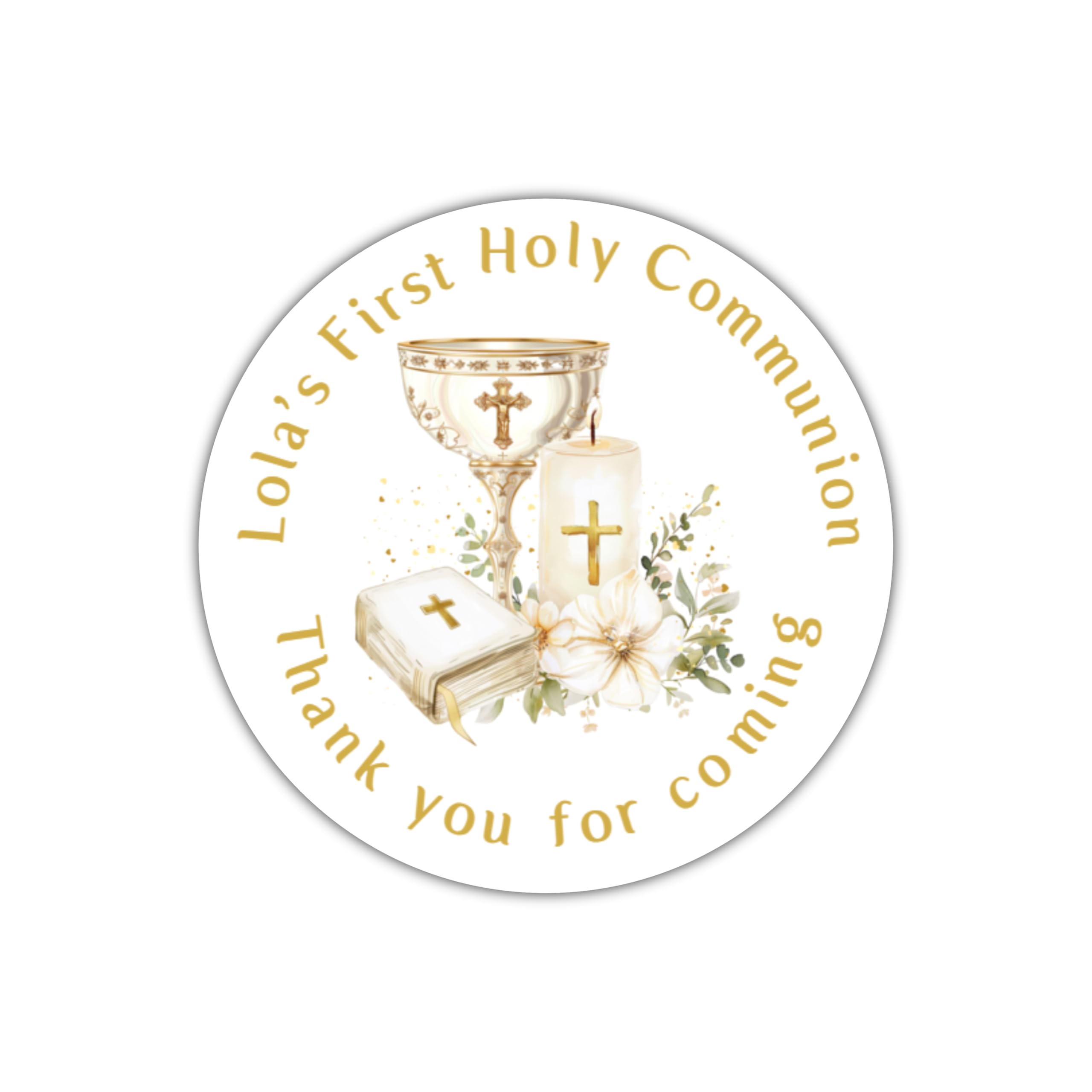 Five Star Party Supplies White Personalised 1St Holy Communion Stickers, Gold Chalice Design,Confirmations Stickers, Communion Party Favours