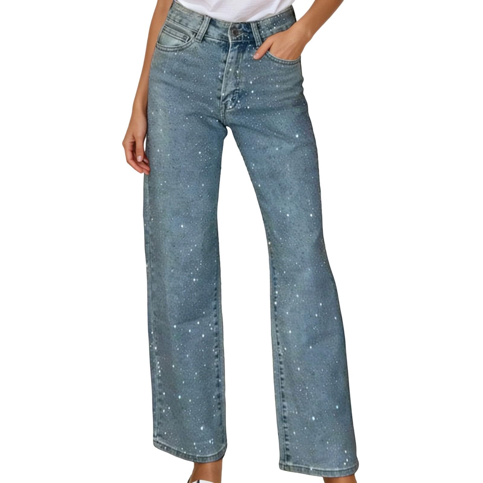 Pantalones Vaqueros Anchos Mujer Pantalones Vaqueros Rectos de Cintura Alta con Lavado de Imitación y Acabado Desgastado para un Estilo Casual Moderno