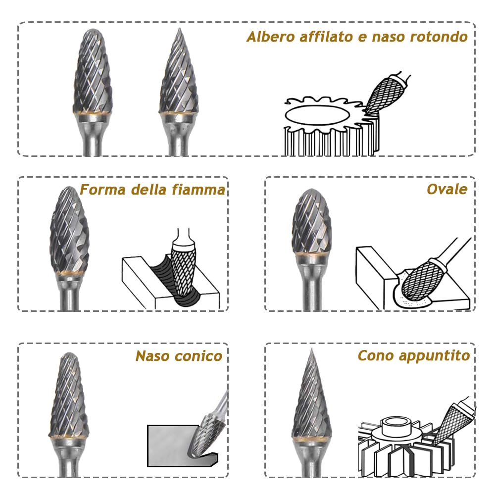 10 Frese In Carburo Di Tungsteno Per Utensili Rotanti | Per Legno, Metallo, Marmo | Set Per Intaglio E Incisione - Foto 6