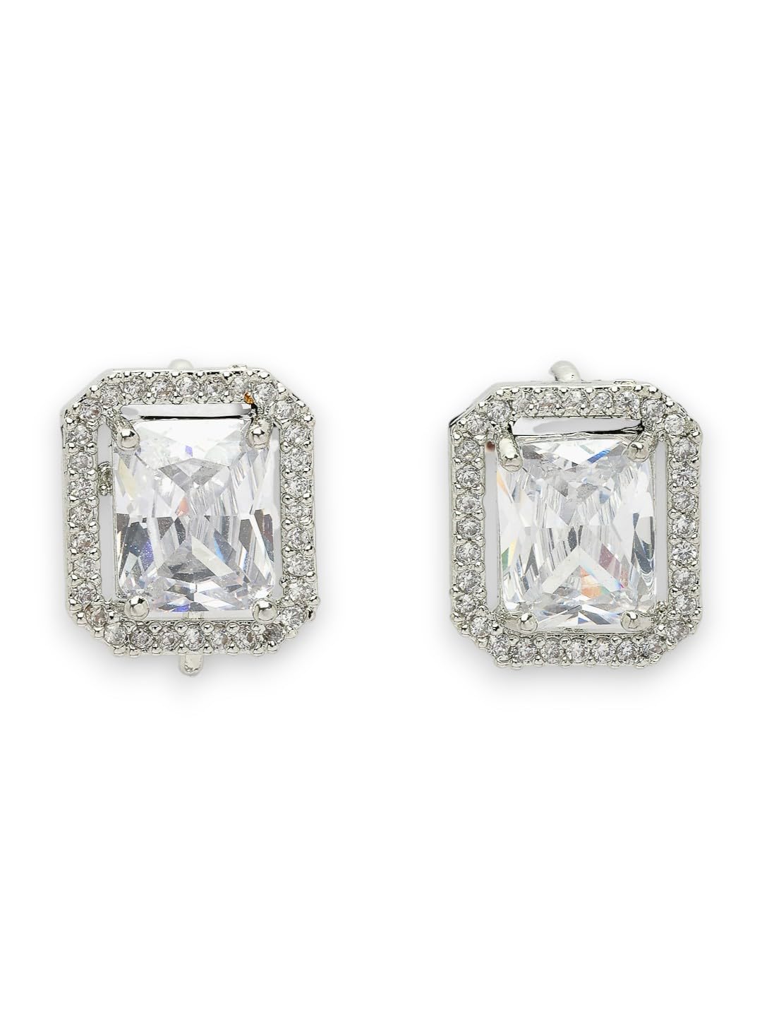 ADIVA Silver-Plated Square AD Stone Stud Earrings Women & Girls