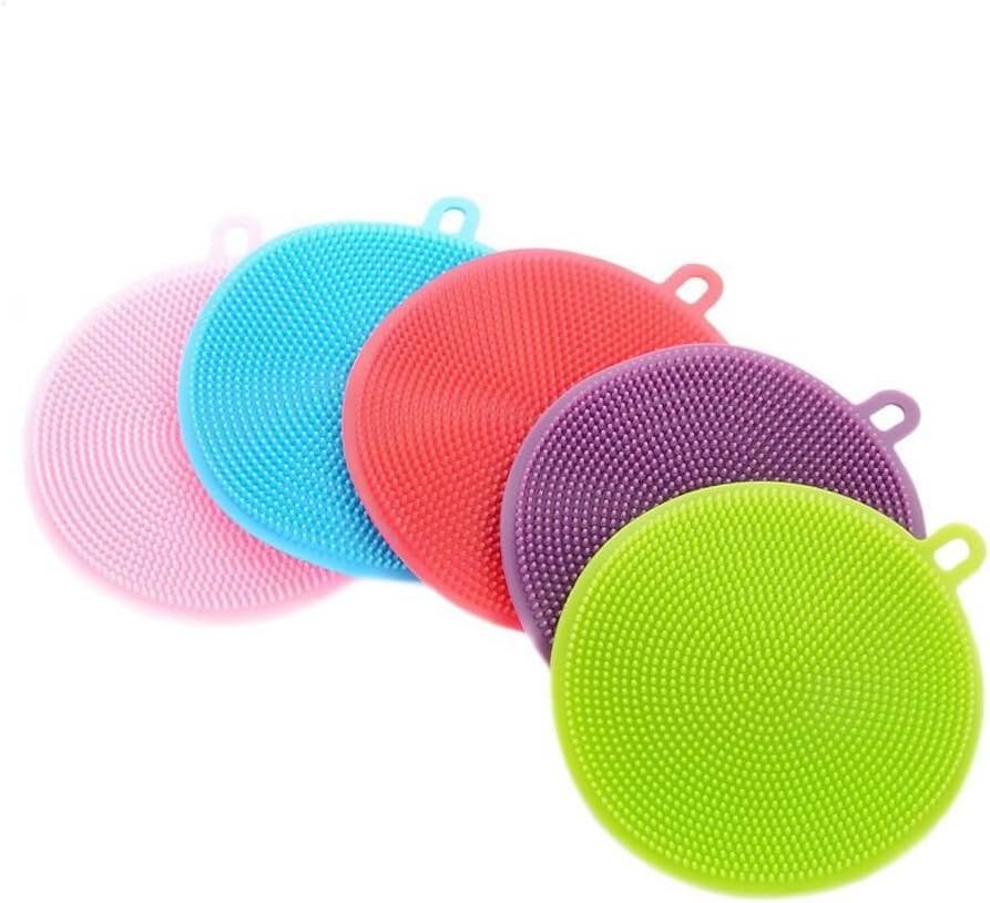 Silicone Sponge Multipurpose Antibacterial Scrubber Brush For Kitchen And Bathrooms Pot Pan Holder Dish Bowl Fruit & Vegetable Cleaner Heat Resistant Mat 3 Piece Set (Green)