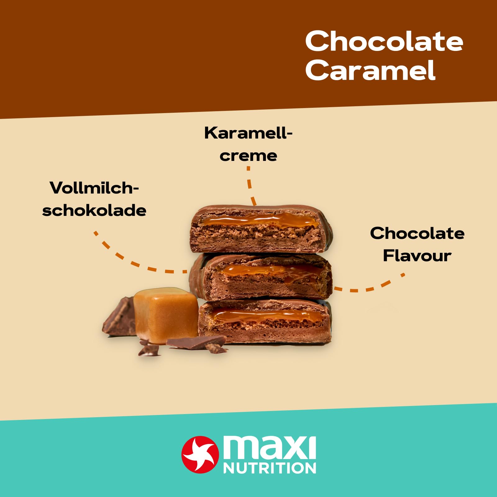 MaxiNutrition Softbar Caramel MixBox, 12x 45g, Proteinriegel, 30% Eiweiß, 14g Protein je Riegel, low Sugar (1,3 bis 1,4g), ohne Zuckerzusatz, ohne künstliche Aromen oder Palmöl
