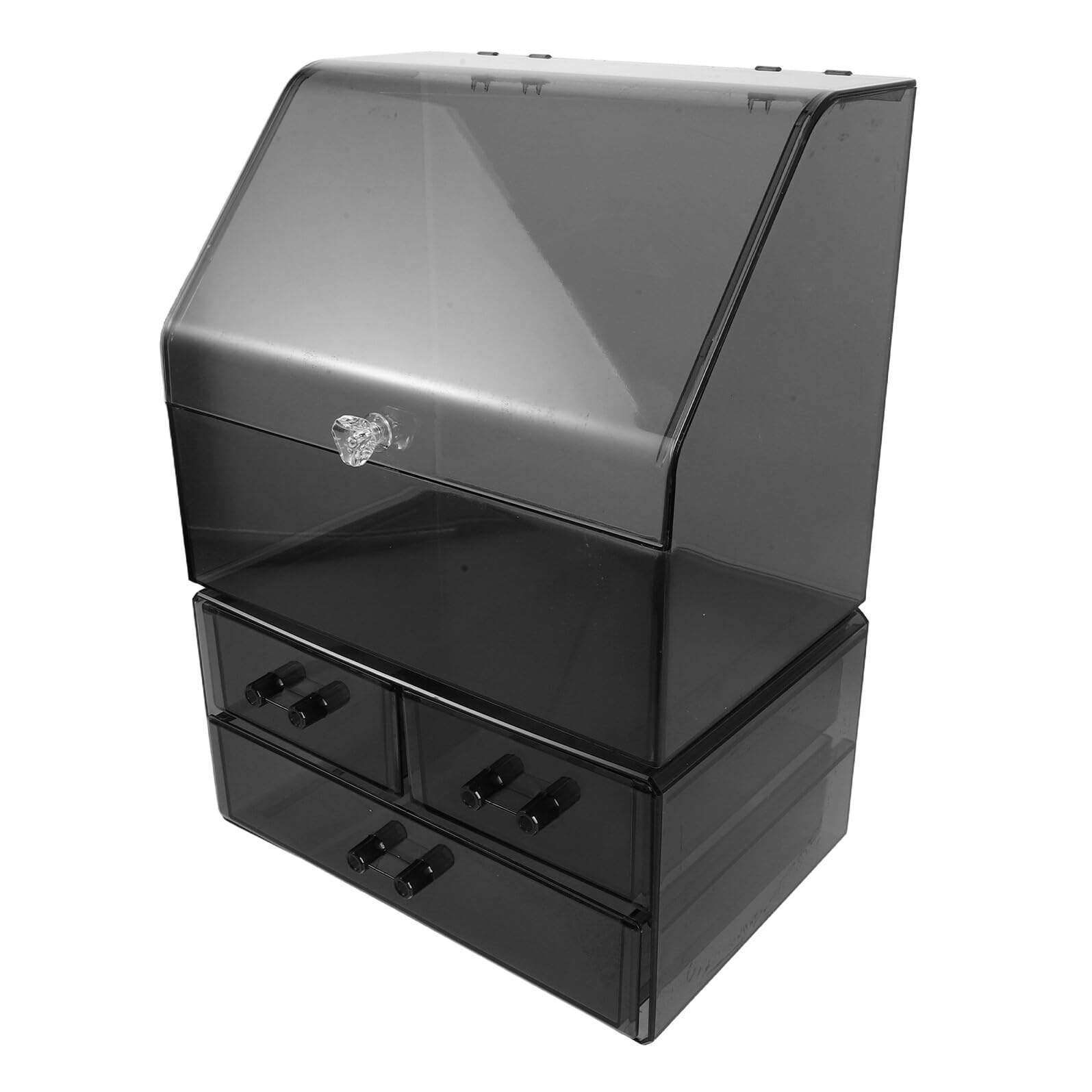 Organisateur de Maquillage Noir en Plastique avec Structure Multi-Niveaux, Tiroirs et Compartiments pour Rangement Stable sur Bureau ou Coiffeuse