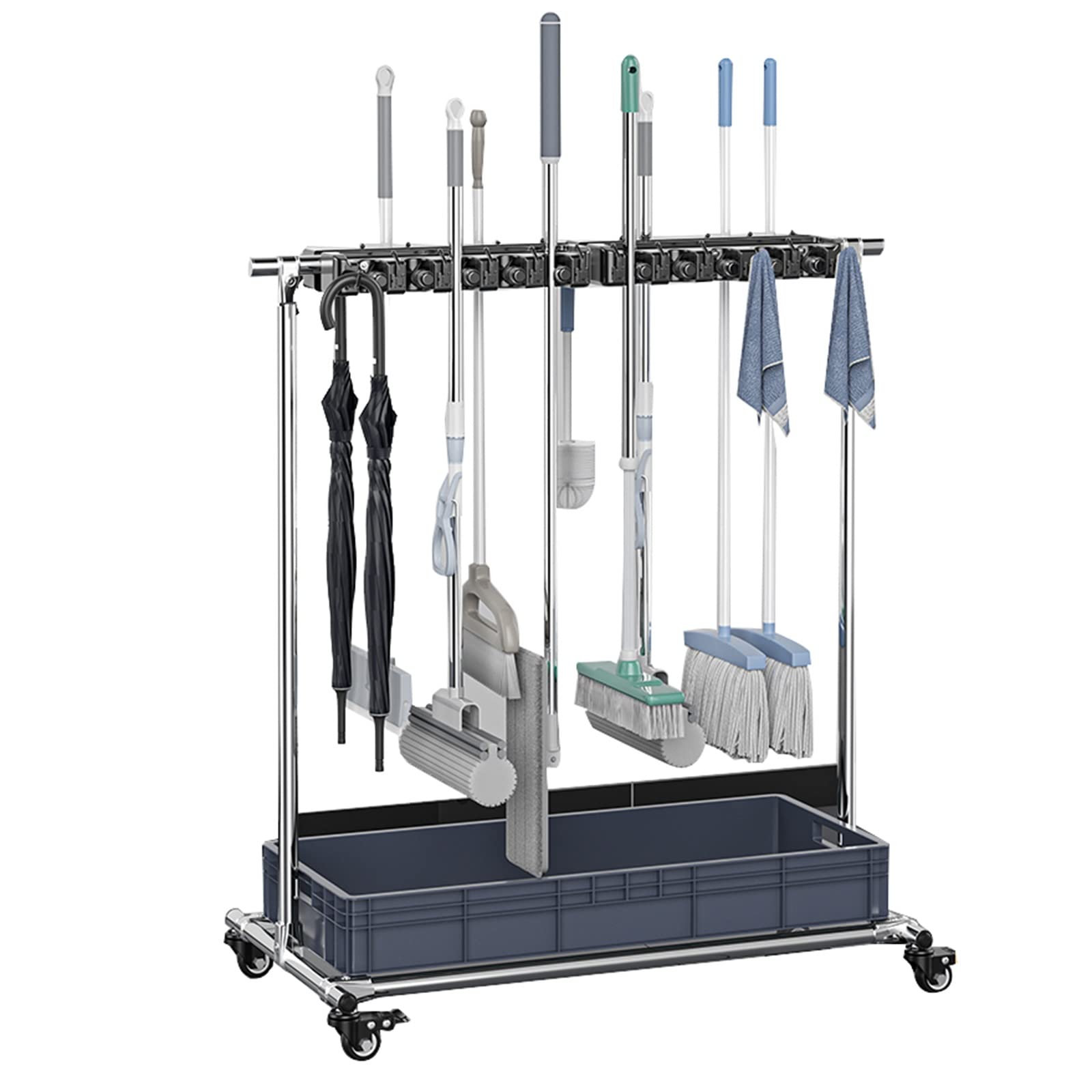Besenhalterung bewegliche Garagenreinigungsmittel Organizer Aufbewahrungswerkzeug Racks Karren Heavy Duty Edelstahl Setzen Sie Nass Mops Rack für Waschküche Garten Garage Schrank Küche ( Size : 16 sho