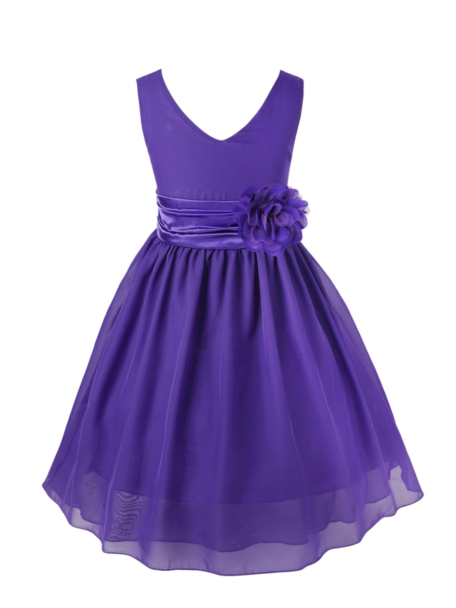 IEFIEL Vestido Corto de Fiesta Boda para Niña sin Manga Vestido de Gasa Sólido con Flores Elegante Vestido de Noche Cumpleaños Dama de Honor Gala 2-16 Años