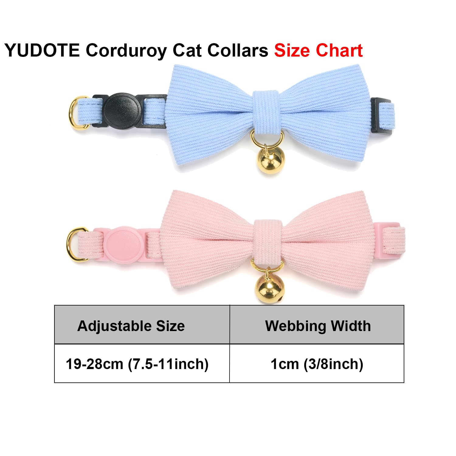 YUDOTE Ultra-soft Collar Natural Cotton Corduroy Made for Cats with Sensitive Skin Safety Kitten Collars with Quick-release Buckle and Removeable Bow-tie - Image 4