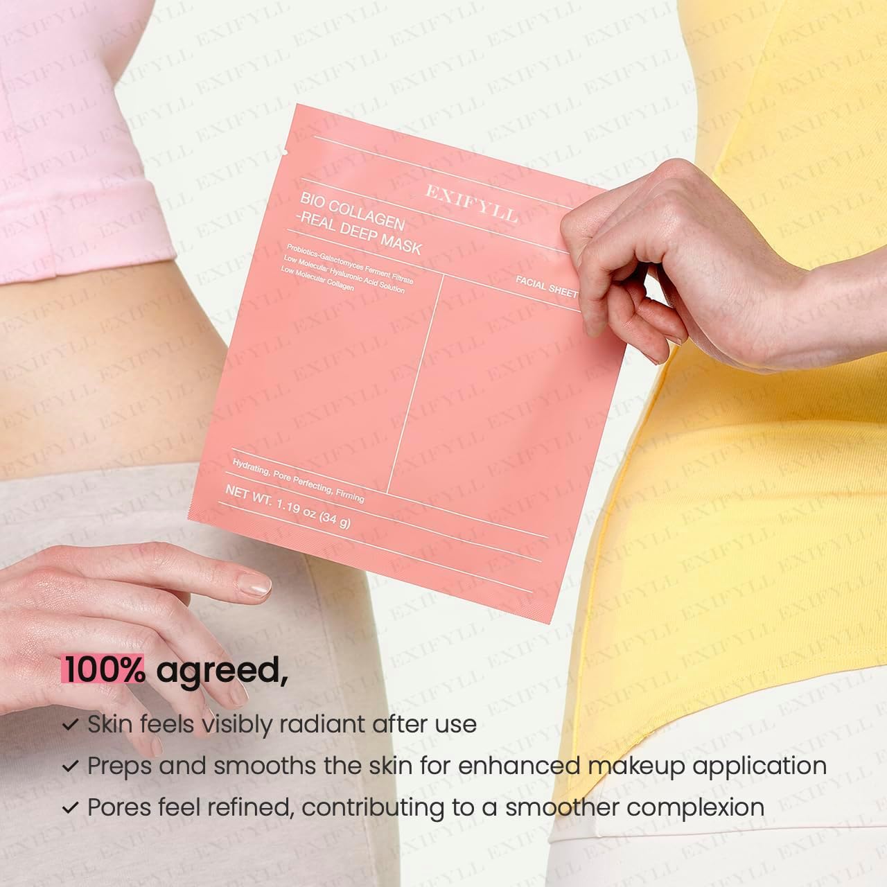 EXIFYLL Collagen Face Mask Pack of 4 Overnight Deep Collagen Night Mask Korean Glass Skin Hydrogel Mask for Deep Hydration, Anti-Aging & Pore Minimizing | | Hyaluronic Acid, Niacinamide, Vitamin E. (34g) (4 pack) A1 1