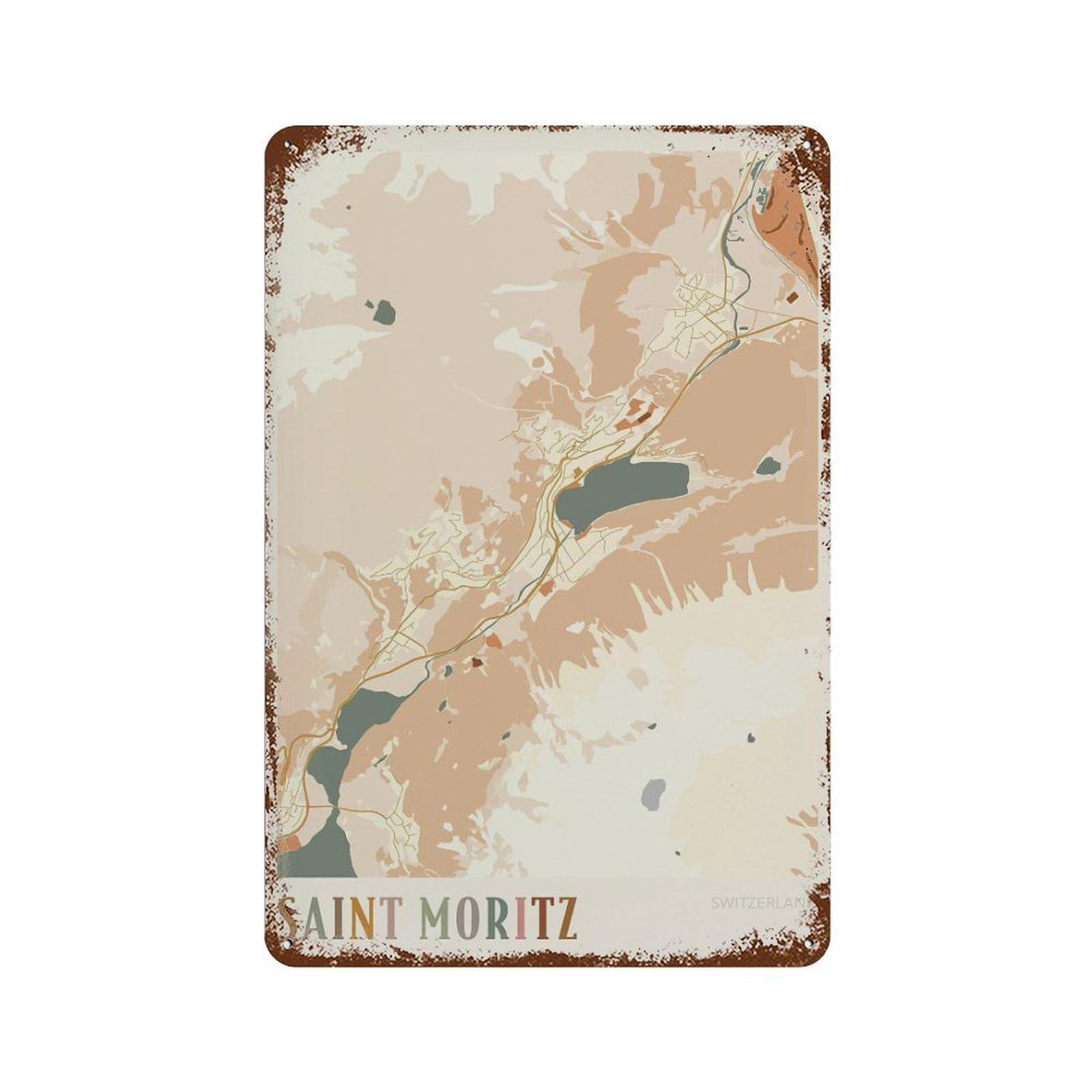 xiaoxiaoshen Saint Moritz Map Switzerland Travel Gift Boho Wall Decor Art Metal Tin Poster Modern Home Decor Art Home Bar Shop Decorations Vintage Sign 30x20cm