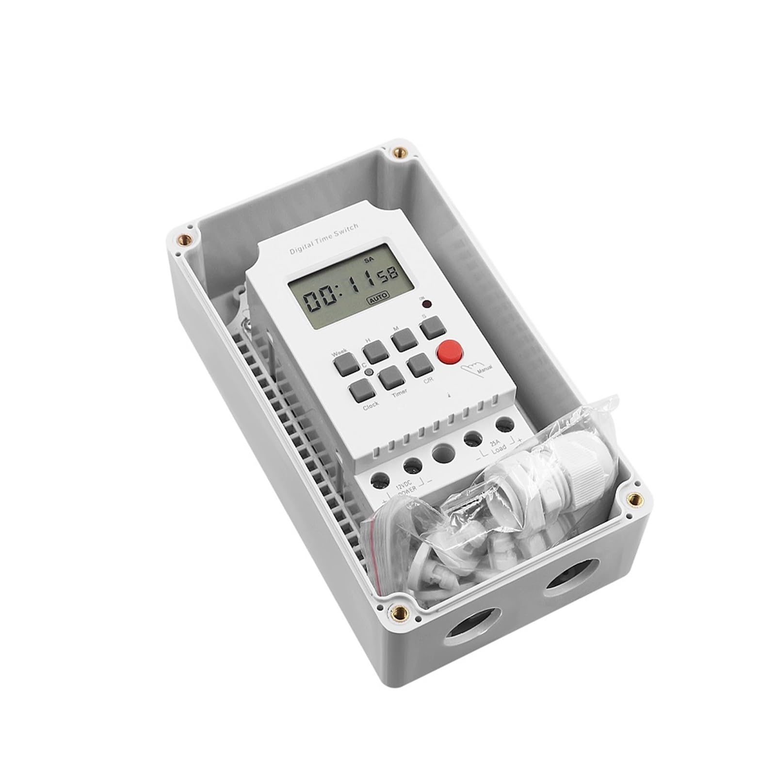 Digitale Zeitschaltuhr, wasserdicht, 12 V DC, 25 A, MT316SE mit wasserdichtem Gehäuse und transparenter Abdeckung für Timer-Schalter für den Außenbereich