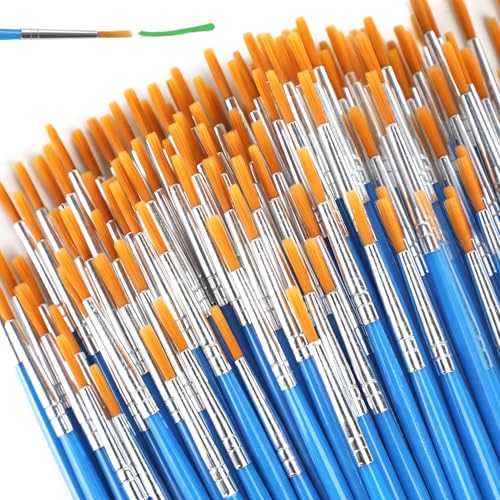 Halobios Paint Brushes Bulk 100 Pcs Set, Round Nylon Hair Brushes suitable for Acrylic, Oil, Watercolor, Rock Painting, Body Face Nail Art, Drawing and Art Supplies for Kids and Adults.