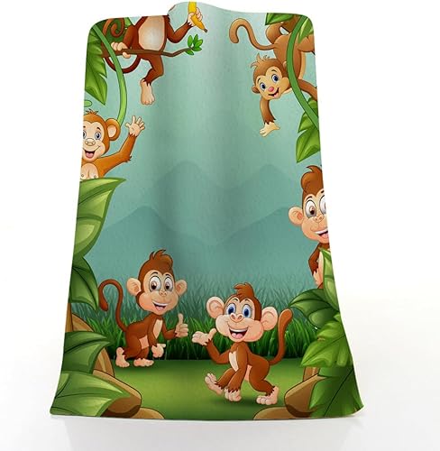 Miniatura 3 de Toalla de mano de monos para baño, Little Monkeys Happy in Jungle, toallas de baño decorativas suaves y absorbentes, toallas de mano para cocina,