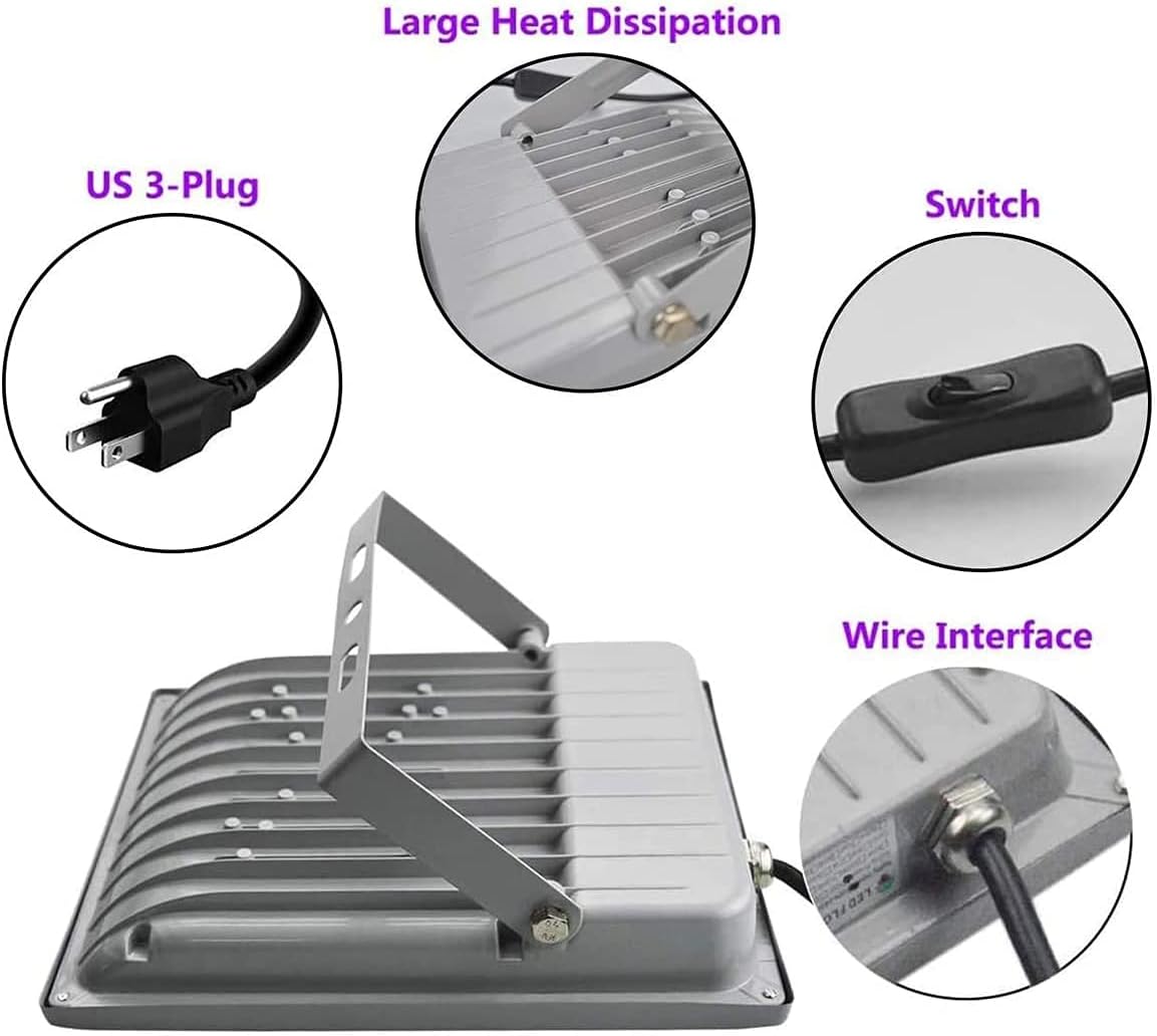 2 Pack 60W Black Lights for Glow Party, Blacklight with Plug IP66 Waterproof, Black Light for Party, Fluorescent Effect Glow