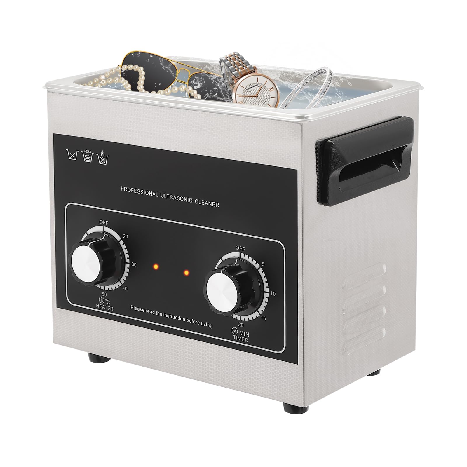 Romyix Silver Ultrasonic Cleaner With Digital Timer&Heater,3.2L Ultrasonic Cavitation Machine,304 Stainless Steel Professional Ultrasonic Cleaner For Jewellery Dentures Carburetors Coins(Knob Switch) (3.2L)