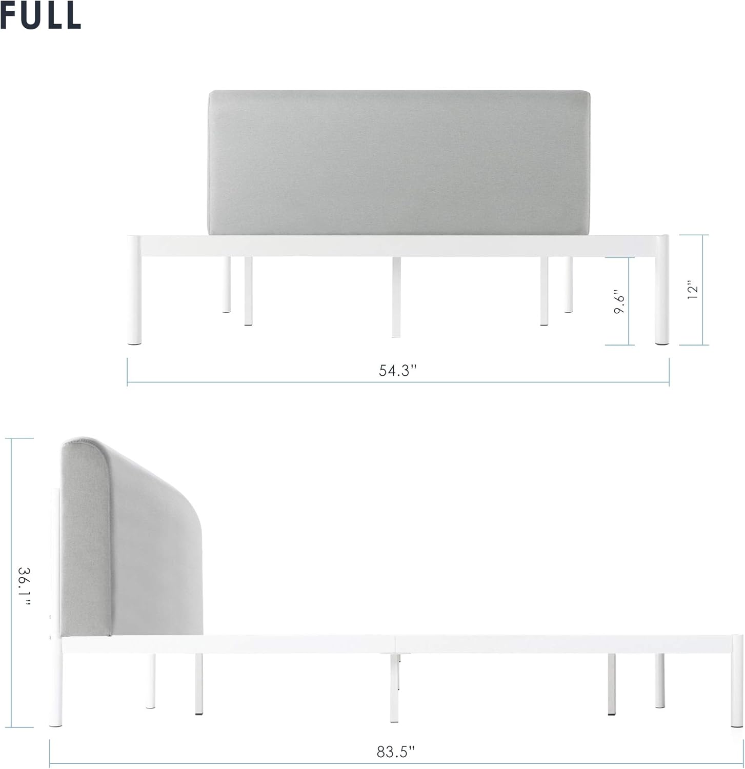 Mellow BREE Metal Platform Bed with Curved Uholstered Headboard, Steel Slats, Easy Assembly, Sky Grey, Full