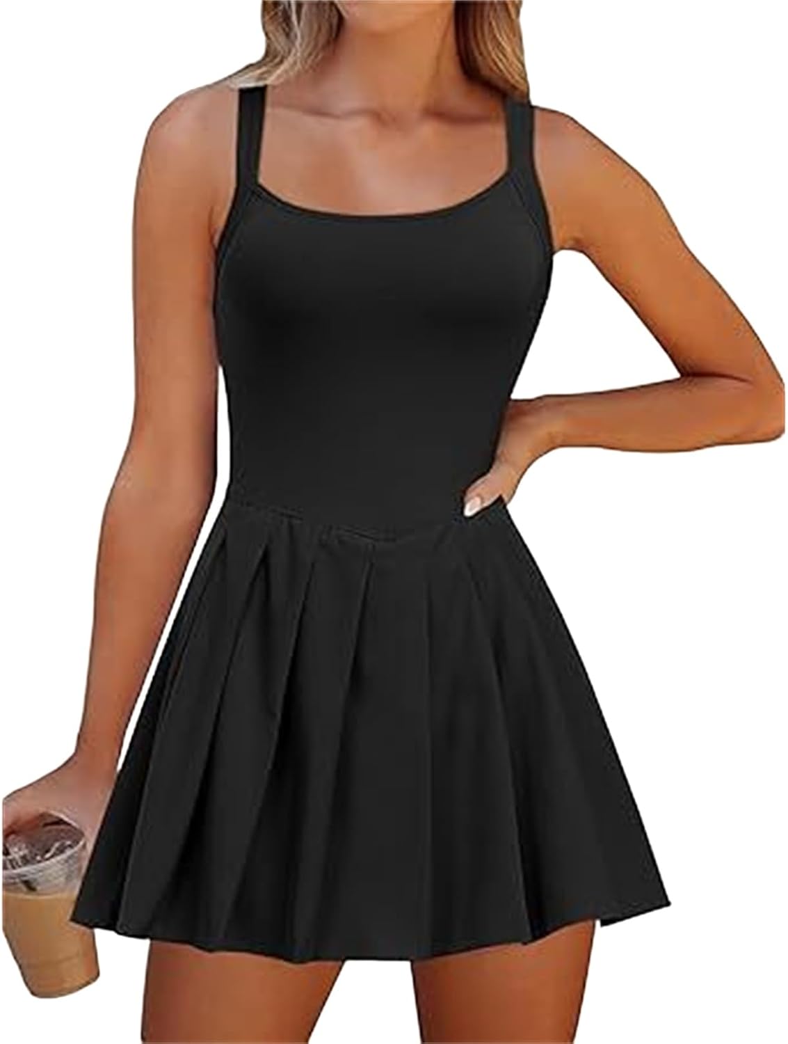 Athletic Dress for Women Sleeveless Strap Rompers Tennis Dress with Built in Shorts Casual Golf Rompers with Pockets