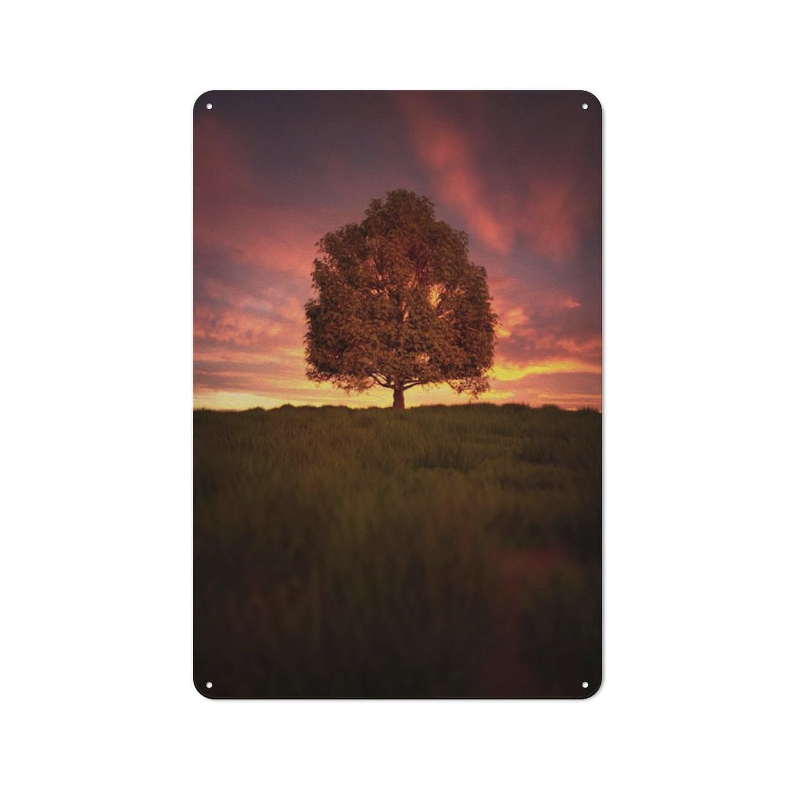 Junmoney Tree At Sunset Tin Wall Plaque 30X20cm With For Guest Room Or Hallway, For Metal Sign Collectors, For Garage And Workshop Walls