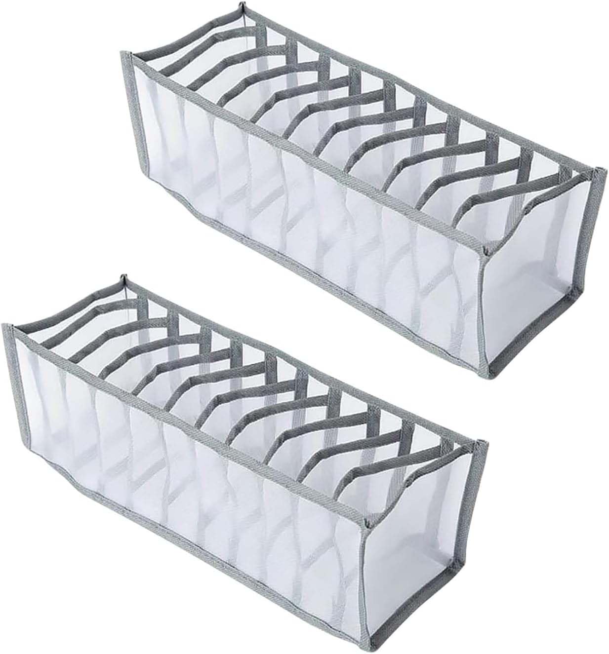 Hopzab 11 Compartments Grey Underwear Storage Compartment Box Foldable Drawer Organizer for Wardrobe,Socks,Ties,Scarves,Cosmetics(2 Pcs)