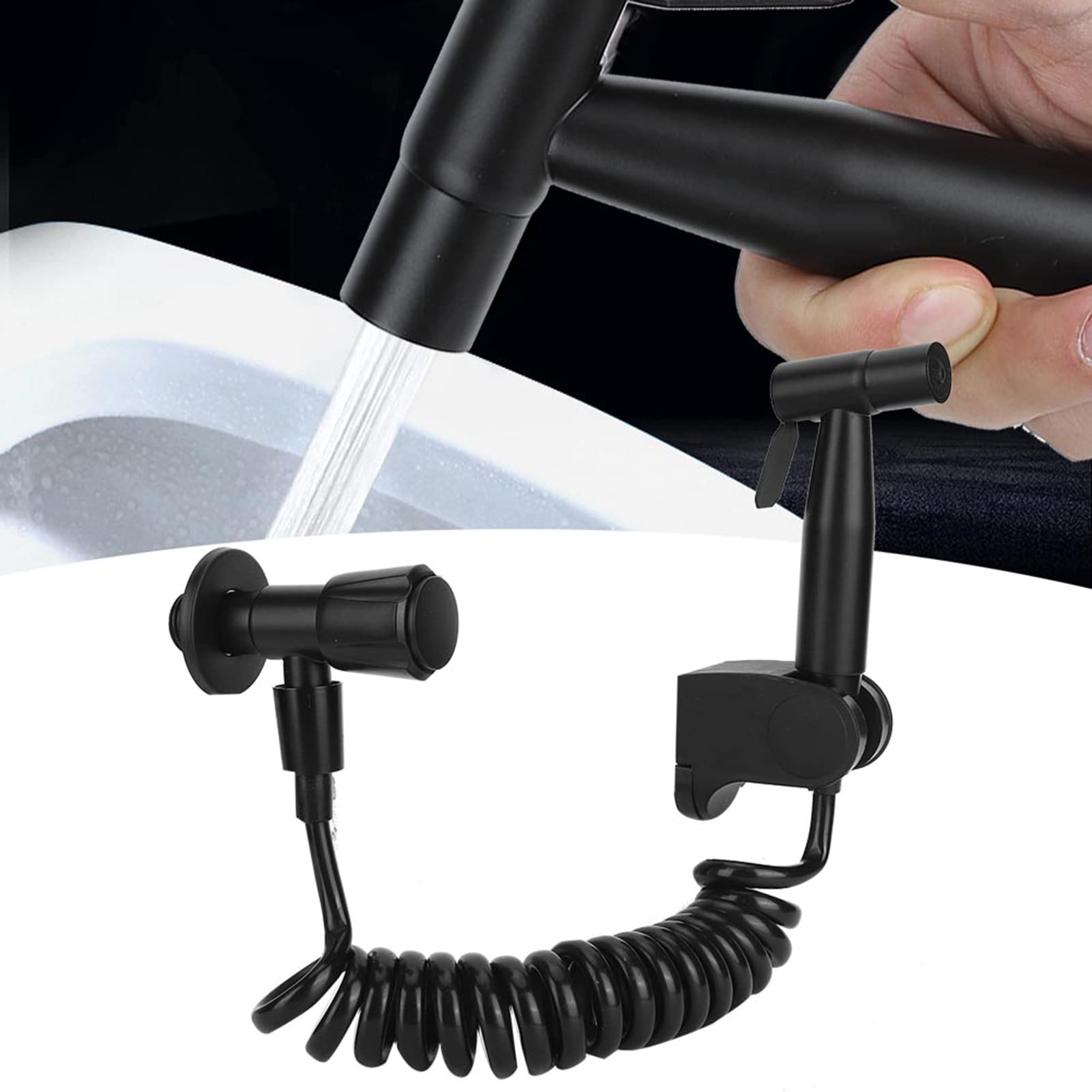 Spruzzatore per Bidet da Bagno, Spruzzatore per Bidet da Bagno G1 / 2 Set di spruzzatori per Bidet con Filettatura in Acciaio Inossidabile per WC da Bagno Stile B Nero