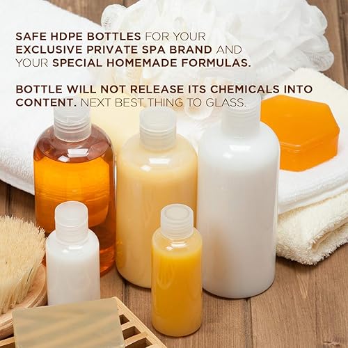 Miniatura 6 de 25 botellas blancas vacías de polietileno de alta densidad de 8 onzas, botellas de plástico redondas Cosmo - Tapa de disco blanca de cuello 24410 -