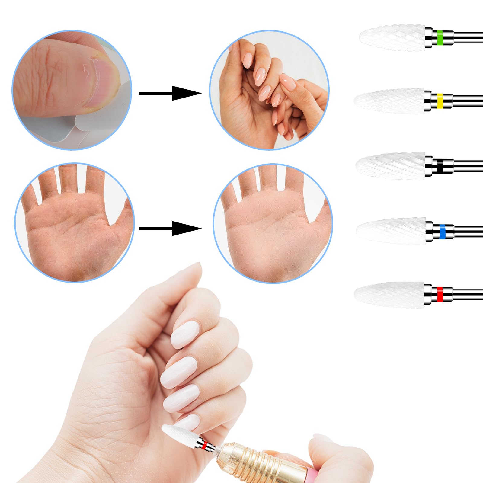 Sibba Set di 5 Punte da Trapano Professionali In Ceramica A Forma di Mais Punte In Carburo per Rimozione Gel Acrilico Duro Strumento Rotativo per Manicure Pedicure Cuticole Gel per Unghie