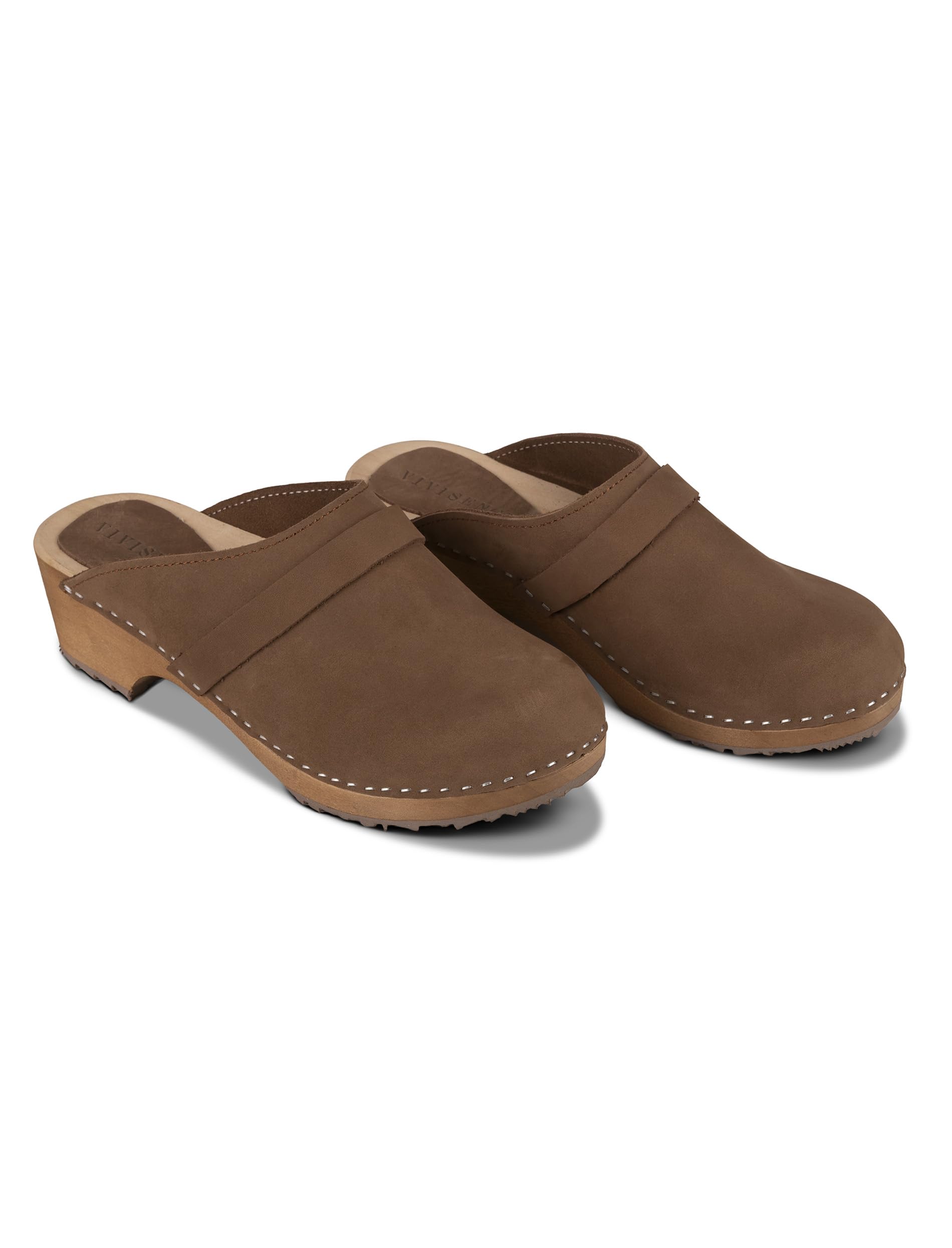 Vivisence Zoccoli Donna Nabuk, Suola in Legno, Punta Chiusa, Slip On Comodi per Uso Quotidiano
