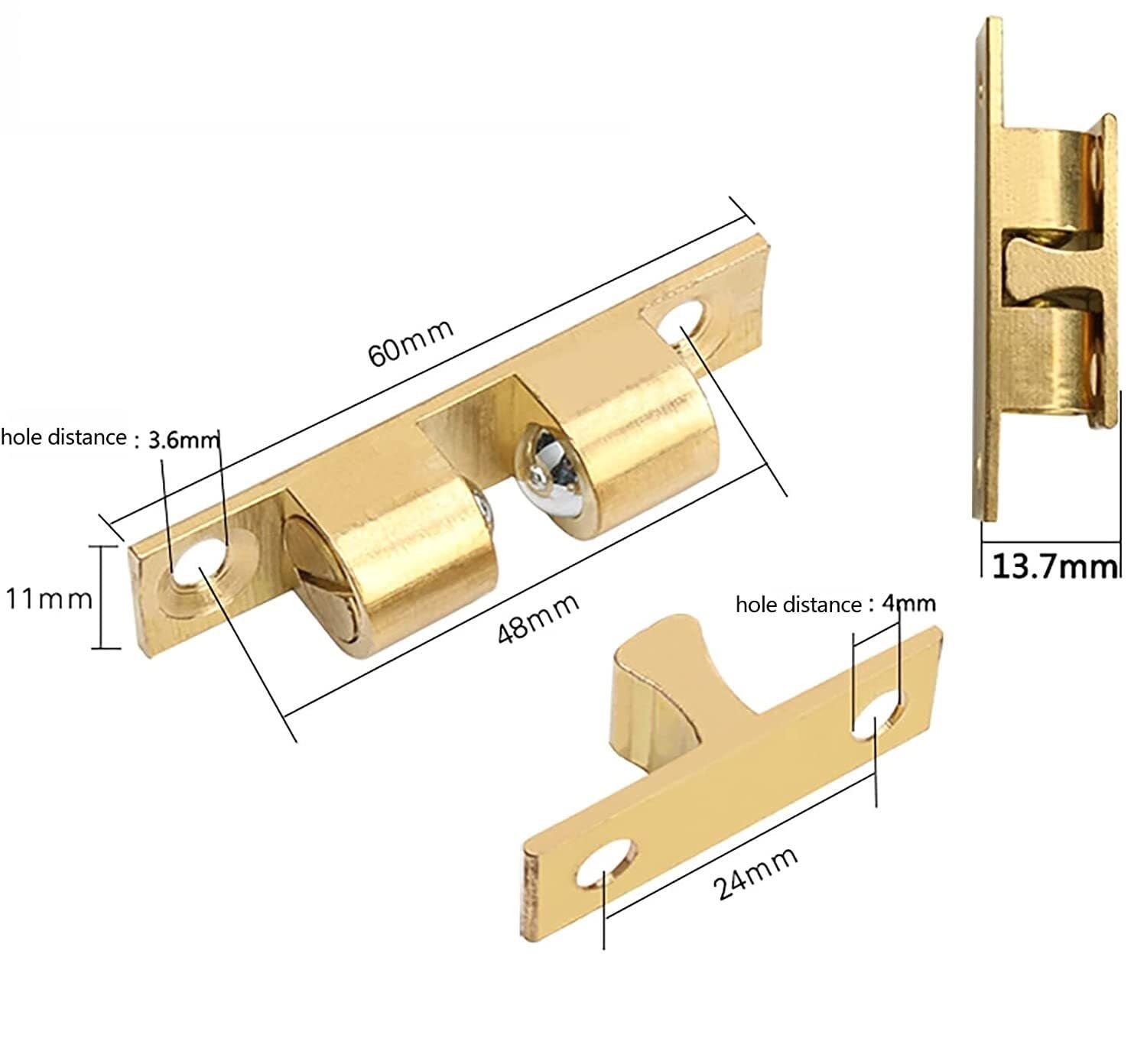Push-to-Open-Türschnäpper, magnetischer Türschnäpper, Push-to-Open-Türschnäpper, magnetischer Türschnäpper, 2er-Pack Schrank-Kugelspannriegel, goldenes Kupfer, Schranktür-Kugelschnäpper, Doppelkugel-R