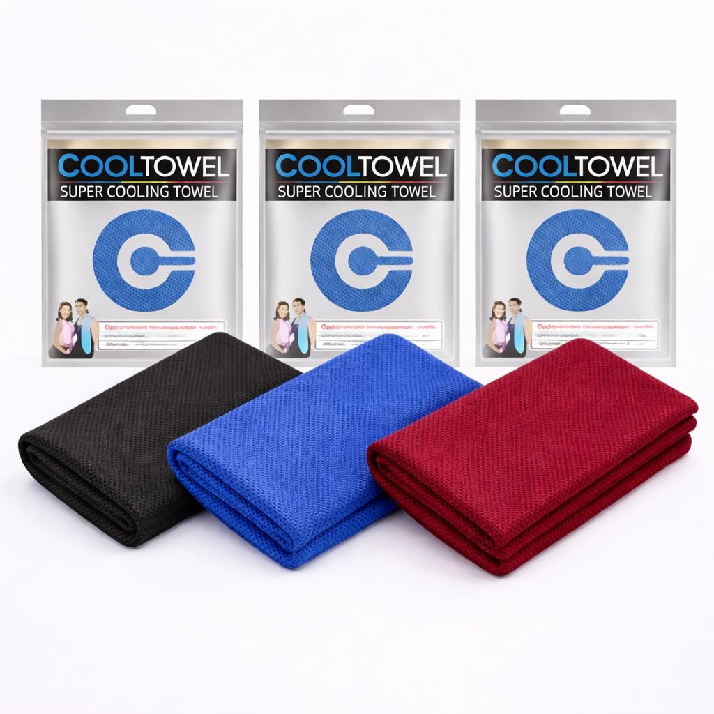 9UP® Instant Cooling Towel for Gym & Sports, Ice Cool Microfiber 200 GSM Neck Wrap for Running, Yoga, Cycling & Travel, Quick Dry, Lightweight, Reusable & Skin Friendly Napkin (3, Multicolor, 90X30cm)